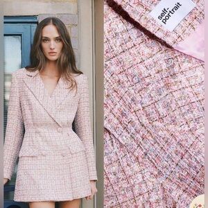 Self Portrait pink tweed Boucle mini tweed dress NWT